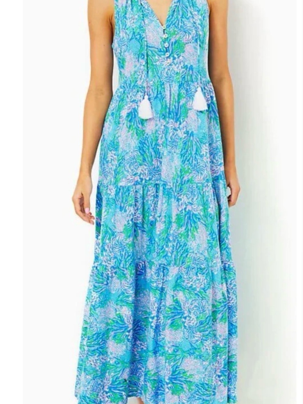 Lilly Pulitzer Maloone Maxi Teopical Tiered Coastal Las Olos xs nwt - Picture 3 of 13